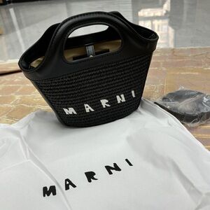 Marni Black Woven Tote with White Accents